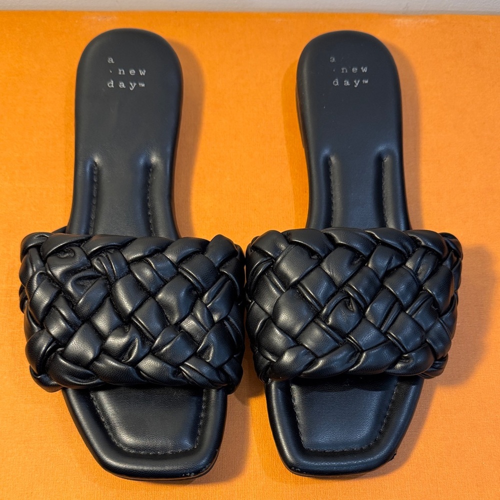 A New Day Black Braided Slide Sandals